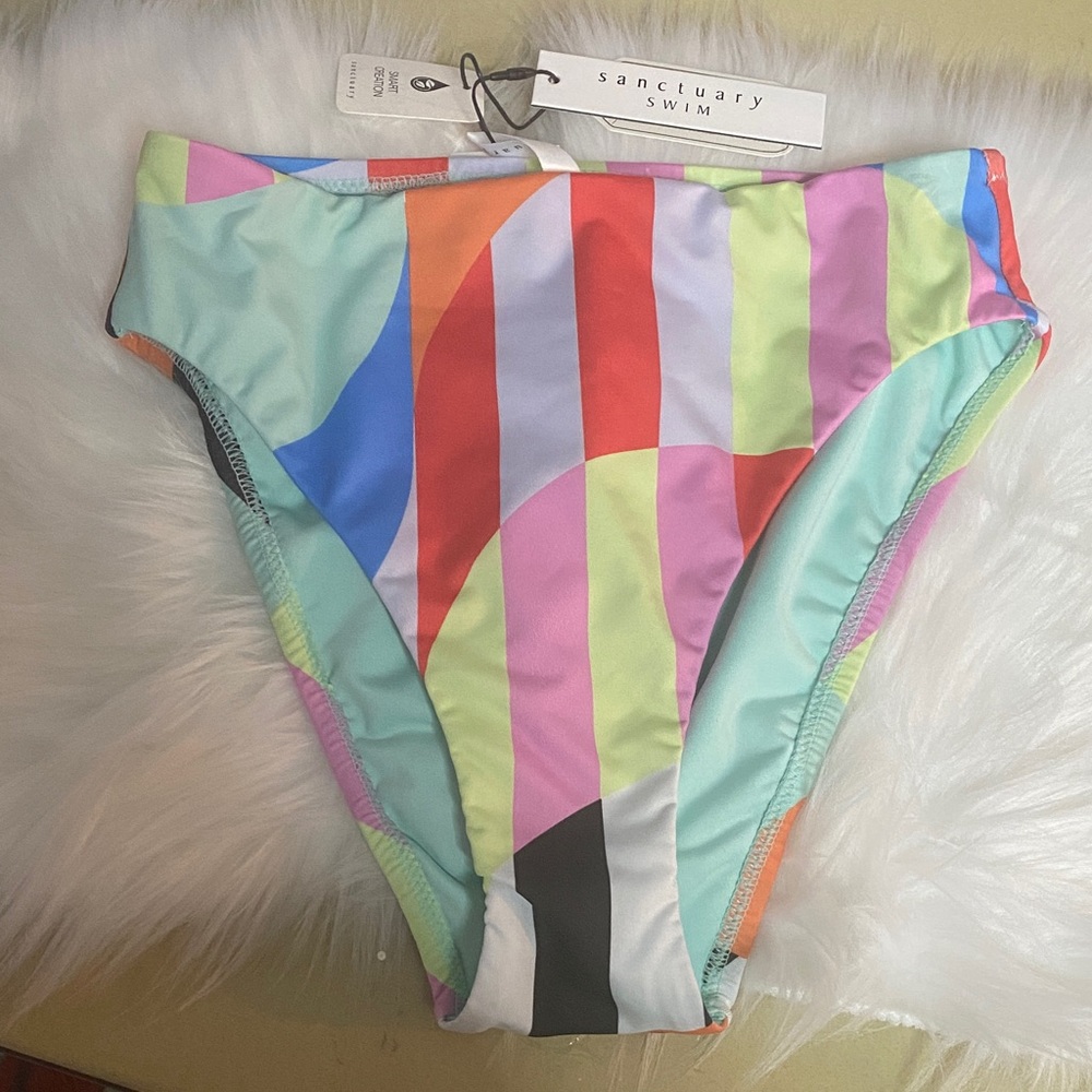 Sanctuary women’s striped high- rise bikini bottom size x small multi color